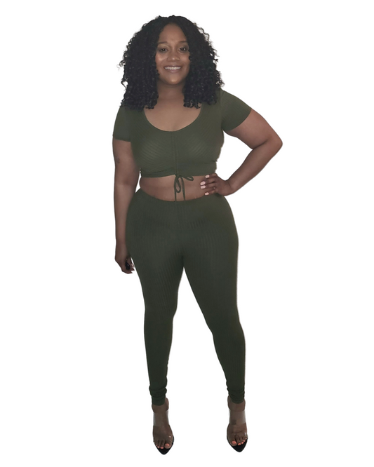 Feelin myself olive green 2 piece set